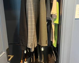 Mens clothing for sale during in-person shopping Friday and Saturday.  Medium sizing