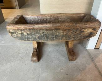 $800. Antique wooden mortar.  35"w x 13"d x 20"h   Available during  online beginning sale beginning Wednesday, May 8th at 8am and ending Thursday May 9th at 4pm.   Click on message seller to let us know you want to purchase it and we will reply with next steps.