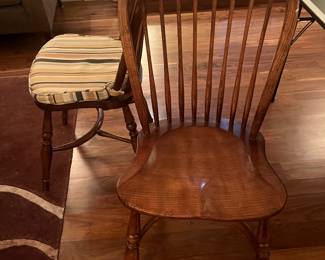  $840. Six antique English chairs.  Each has a cushion.  Excellent condition purchased in London.  17"w x 16"d x 37.5"h.  Seat height is 18". Beautiful detailing on the seat and an usual curved support piece.  Available during  online beginning sale beginning Wednesday, May 8th at 8am and ending Thursday May 9th at 4pm.   Click on message seller to let us know you want to purchase it and we will reply with next steps. 