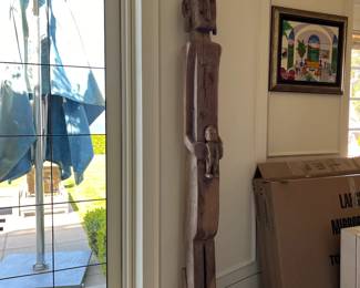 $1000.   Solid teak androgynous ancestral figure from Timor.    74"h x 9"w x 10"d     Available during  online beginning sale beginning Wednesday, May 8th at 8am and ending Thursday May 9th at 4pm.   Click on message seller to let us know you want to purchase it and we will reply with next steps.