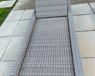 $800  A pair of outdoor wicker chaises. 31 inches wide by 80.5 inches long.  Photo with cushions follows.  Available during  online beginning sale beginning Wednesday, May 8th at 8am and ending Thursday May 9th at 4pm.   Click on message seller to let us know you want to purchase it and we will reply with next steps.