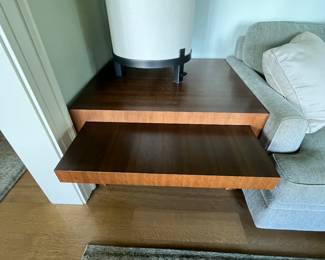  $880 Terry Hunziker  table with wood pull out shelf. 33” x 30” x 21.5” height. Excellent condition.  Original price $3,500.    A view with shelf pulled in is in the next photo.  Available during  online beginning sale beginning Wednesday, May 8th at 8am and ending Thursday May 9th at 4pm.   Click on message seller to let us know you want to purchase it and we will reply with next steps.