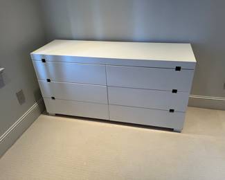 $530 Six drawer white dresser. 56 inches wide by 18 inches deep by 28.5 inches high.  Available during  online beginning sale beginning Wednesday, May 8th at 8am and ending Thursday May 9th at 4pm.   Click on message seller to let us know you want to purchase it and we will reply with next steps.