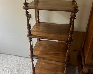  $320 Antique four tiered shelf. 18” x 15” x 41” high.  Available during  online beginning sale beginning Wednesday, May 8th at 8am and ending Thursday May 9th at 4pm.   Click on message seller to let us know you want to purchase it and we will reply with next steps.