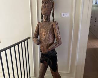 $1200. Antique carbon native American statue solid wood 74 inches high by 17 inches wide by 23 inches deep.   Available during  online beginning sale beginning Wednesday, May 8th at 8am and ending Thursday May 9th at 4pm.   Click on message seller to let us know you want to purchase it and we will reply with next steps.