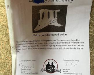 Certificate of Authenticity on the Eddie Vedder guitar