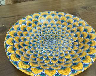 Deruta Bowl made in U. Grazia Factory.  18" diameter.  Ready to hang or put on an easel.Available during  online beginning sale beginning Wednesday, May 8th at 8am and ending Thursday May 9th at 4pm.   Click on message seller to let us know you want to purchase it and we will reply with next steps.