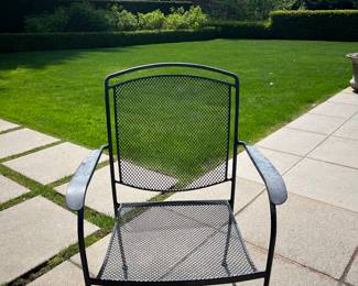 $140. Set of four solid Iron chairs with cushions.  Stackable!  Available during  online beginning sale beginning Wednesday, May 8th at 8am and ending Thursday May 9th at 4pm.   Click on message seller to let us know you want to purchase it and we will reply with next steps.