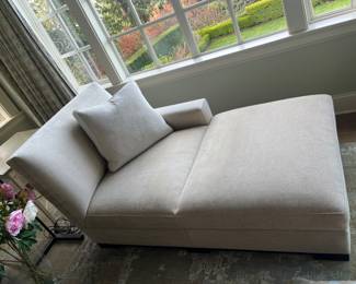 $820 Custom chaise by Terry Hunziker. 64 inches long by 36 inches wide by 34 inches high.  Some as found issues.  Originally $3270.  Available during  online beginning sale beginning Wednesday, May 8th at 8am and ending Thursday May 9th at 4pm.   Click on message seller to let us know you want to purchase it and we will reply with next steps.