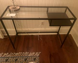 $60.  Metal and glass desk from Ikea.  30.5"w x 14.5" d x 29"h.  Available during  online beginning sale beginning Wednesday, May 8th at 8am and ending Thursday May 9th at 4pm.   Click on message seller to let us know you want to purchase it and we will reply with next steps.