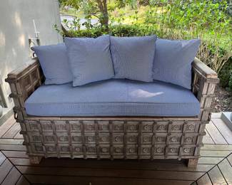 $2400  A carved bench with storage from India 63.5 inches wide by 29 inches by 37.5 inches high.  Available during  online beginning sale beginning Wednesday, May 8th at 8am and ending Thursday May 9th at 4pm.   Click on message seller to let us know you want to purchase it and we will reply with next steps.