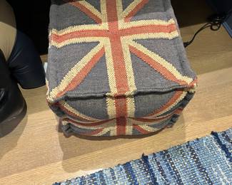 $80. Union Jack pouf from Go Home Limited.  Wool and Jute 17" sq.
