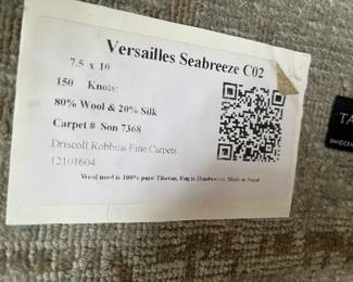 Label on the back of the rug in the prior photo