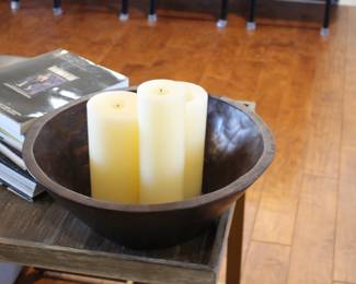 Pottery barn rustic bowl and candles