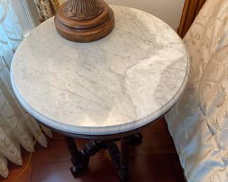 #31 - $100 Grey Marble top round side table 20Wx28H