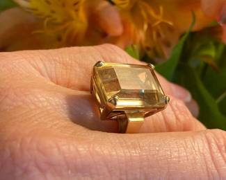 C - 14kt yellow gold with large emerald citrine sz5 - $450