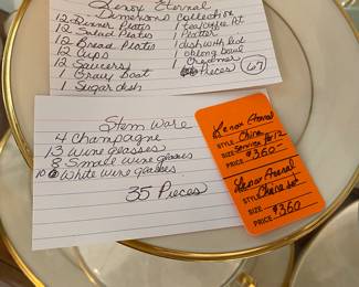 #24 - $360 - Lenox Eternal China set for 12 - Total 102 pieces includes the stemware.