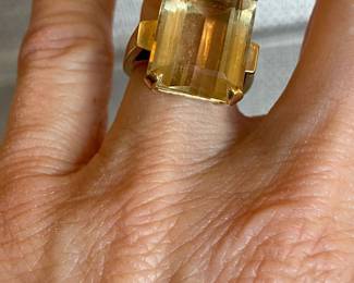 C - 14kt yellow gold with large emerald citrine sz5 - $450