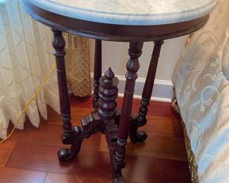 #31 - $100 Grey Marble top round side table 20Wx28H