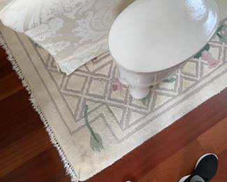 #11 - $150 - Chinese rug wool - cream with floral 8x11 - clean (small dirt spot corner)