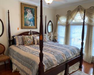 #39 - King size mahogany four poster bed and mattress (bonus)