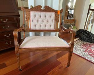 #94 - $150 - American antique walnut bench with casters 34x21
