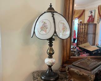 $80 - Pair of lamps - white glass painted
