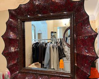 #76 - $150 Mosaic red glass spider mirror 44x44