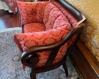 #99 - $250 - American Empire setee, red damask 45x27x34
