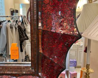#76 - $150 Mosaic red glass spider mirror 44x44
