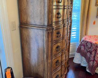 #105 - $1495 - Thomasville king bed, (2) nightstands 38x20x23, Dresser with mirror 76x7'Hx20D