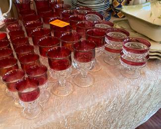 $150 - Red cranberry depression glassware set