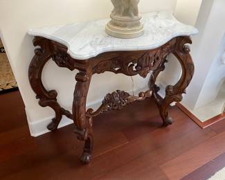 #20 - $245 Wood base console, serpentine marble top