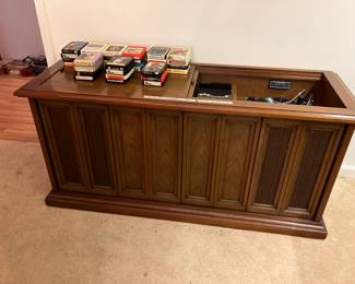 Magnavox console stereo with 8-track player & tapes