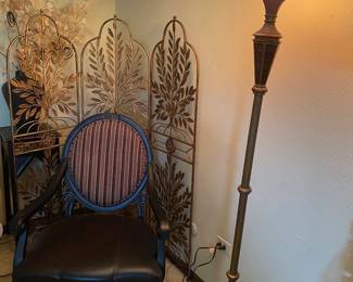 Torchiere Floor Lamp, Pie Shape Arm Chair, Decorative Room Divider 