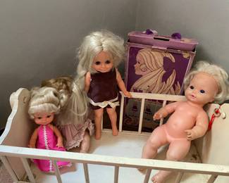 Vintage Hand Made Cradle, Vintage Ideal Doll Velvet/Box, Baby Tenders