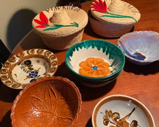 Mid Century Hand Potted Hand Painted Bowls, Mexico