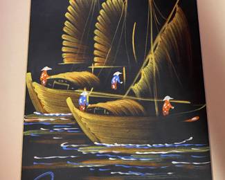 Mid Century Oil Painting on Silk, WW2 From Japan