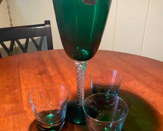 Mid Century Winslow Anderson Blenko Art Glass Twisted Stem Goblet Vase, with original Paper Label