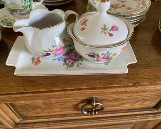 Vintage  JL Menau  Porcelain  Cream/Sugar/Tray, German Democratic Republic, 