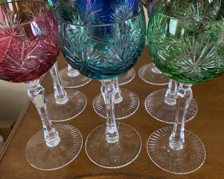 Vintage Bohemian Cut Crystal Wine Glasses Set of 9!