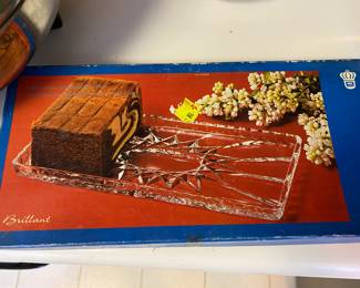 Vintage Brilliant Crystal Ice Cream Plate/Box