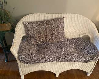 Vintage White Wicker Love Seat