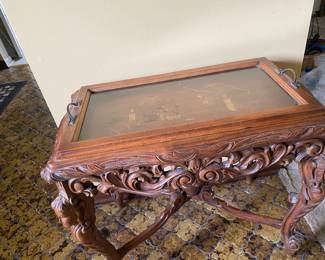 Antique Carved Figural Butlers Tray Side Table
