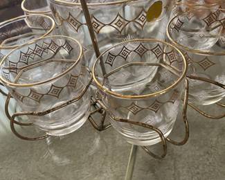 Mid Century Jeanette Glass Bar War with Caddy!