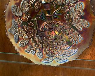 Vintage Imperial Carnival Glass, Electric Purple Peacock Plate