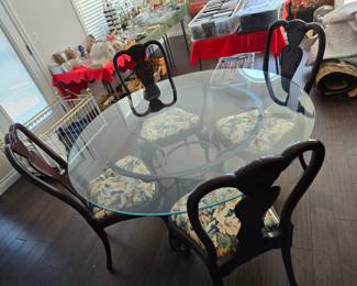 60" glass top table & 4 upholstered chairs