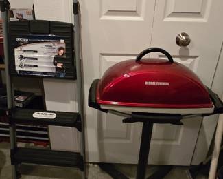 Cosco stepstool, George Foreman grill on a stand
