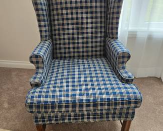 Plaid wing chair
