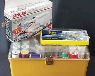 Sewing Supplies * Singer Handy Stitch * Griffon Cutlery Pinking Shears * Thread/Needles/Thimbles In Portable Caddy